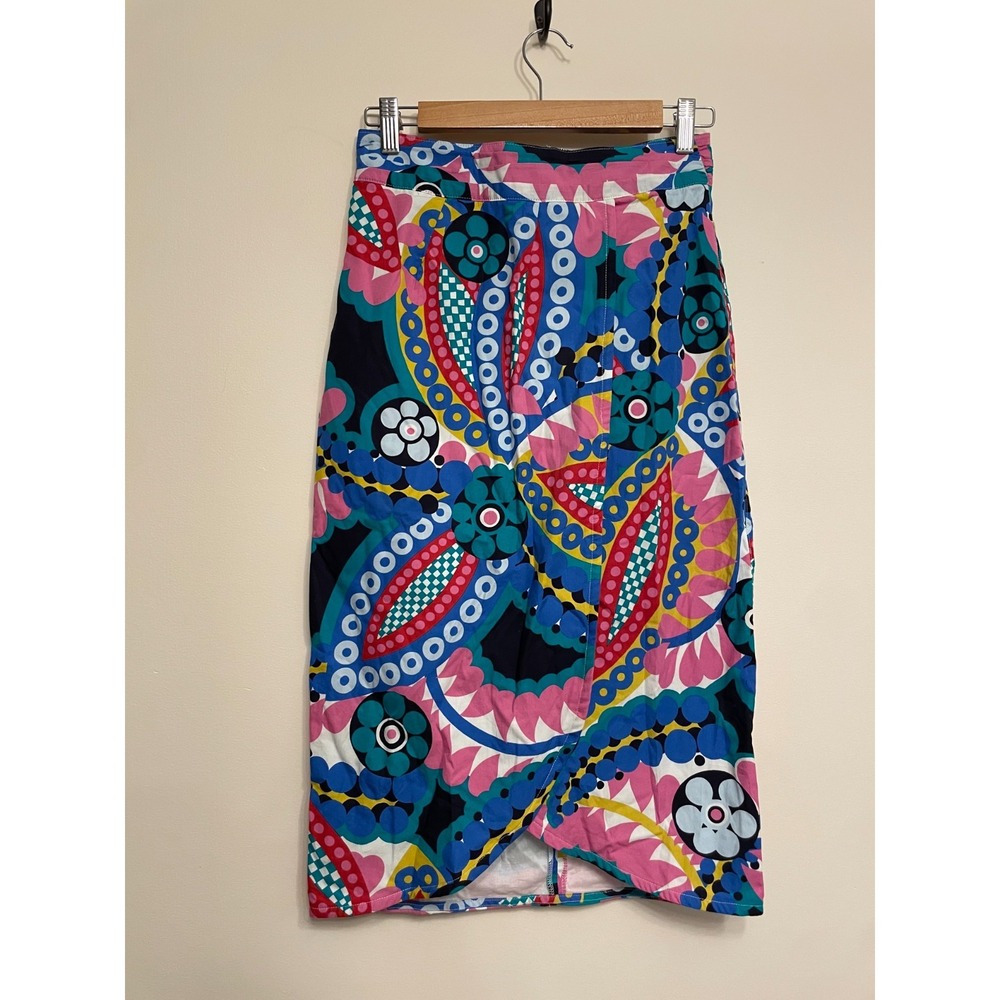 J.‎ Crew Ratti Tulip Skirt Women Size 2 Colorful Kaleidoscope Floral Tie Midi